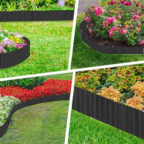Landscape Edging Border 10in x 20ft- Corrugated Metal Garden Edging-Lawn Edging Borders-Galvanized Edging Long Strips Yard Border for DIY Flower Beds, Plants, Walkways-Black