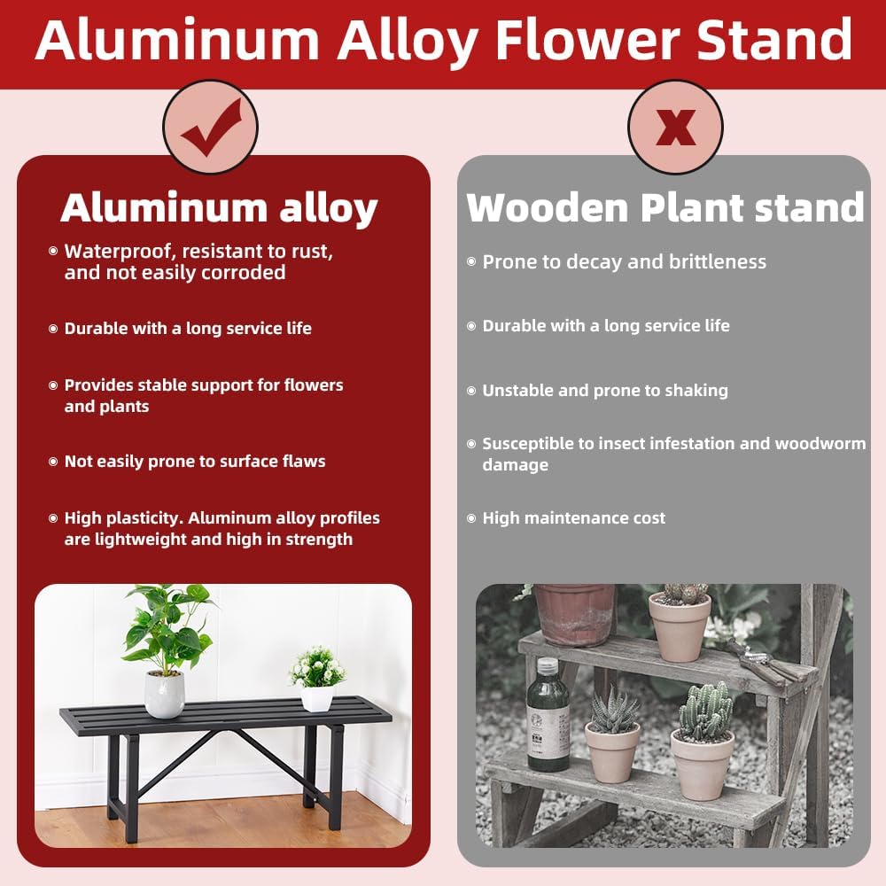 Plant Stand - Indoor/Outdoor Extra-Sturdy Aluminum Plant Stand with 300 LBS Capacity (L37.8 x W11.4 x H13.8 inch)