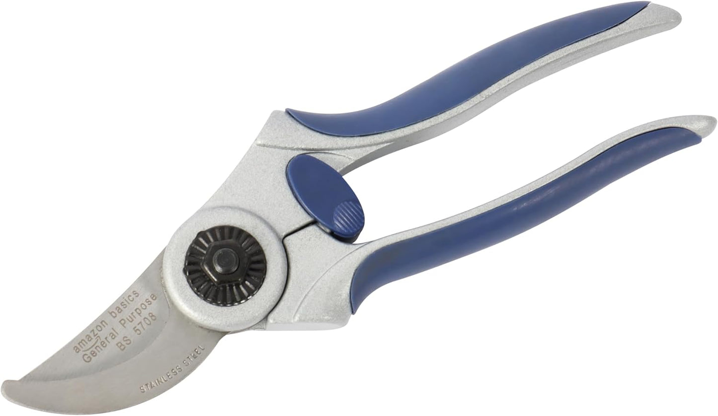 Amazon Basics Professional Hand Pruners, Pruning Shears for gardening, 7-inch Steel Bypass Garden Scissors, Blue