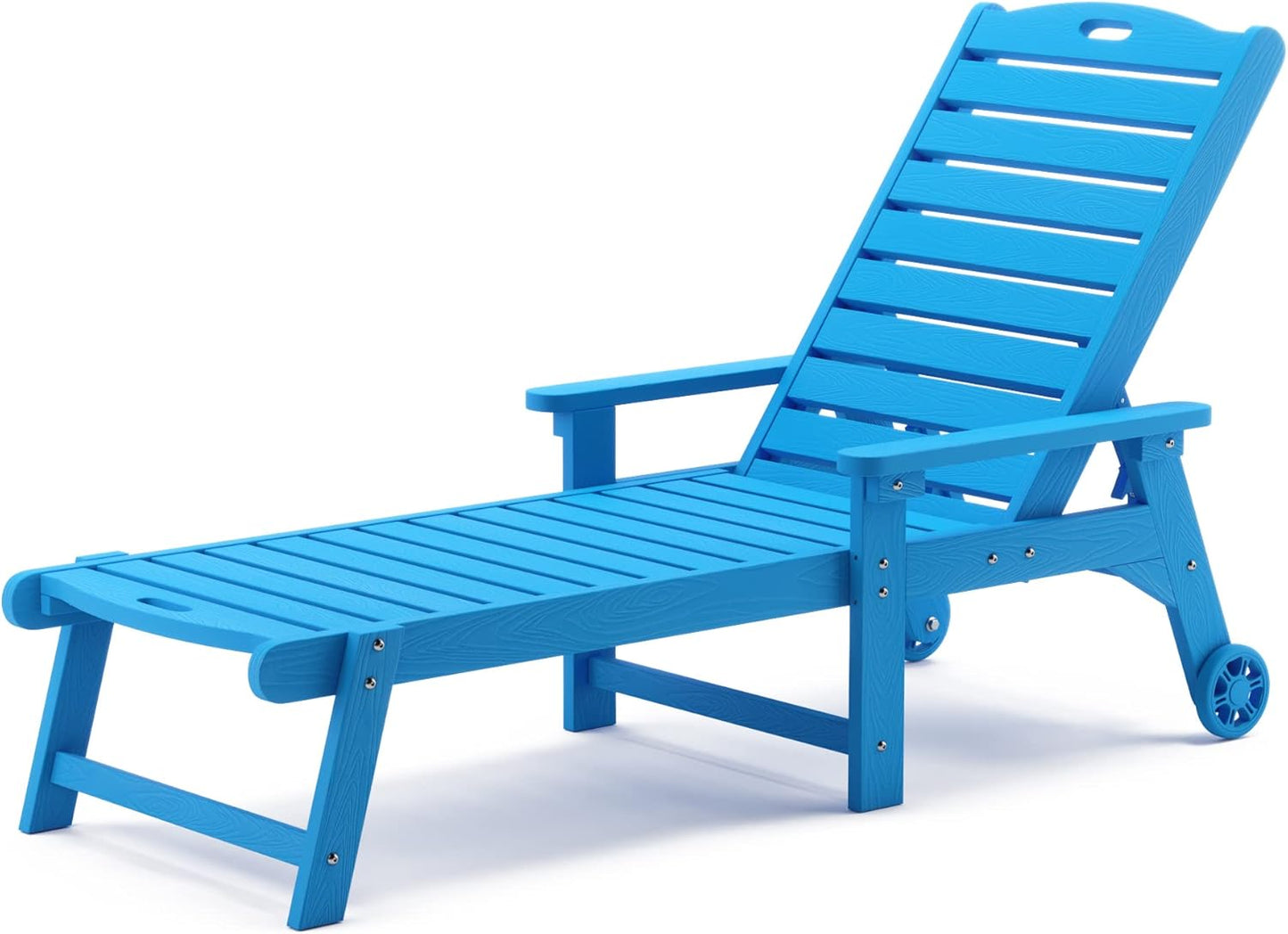 LUE BONA Outdoor Chaise Lounge, 79'' Oversized HDPS Chaise Lounger, 5 Positions Adjustable Lounge Chairs, Pool Lounge Chair with Wheels for Poolside, Backyard, 3 Year Warranty, Blue