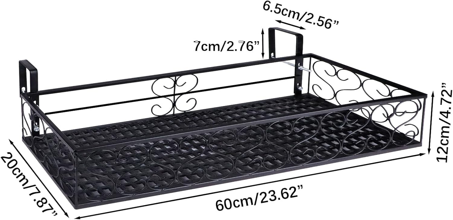 Metal Planter Flower Pot Holder Railing Shelf, Iron Balcony Planters Railing Hanging Bucket Pot Flower Holder with Hooks for Outdoor Garden Porch Patio(Black, 23.6 x 7.8 x 4.7 Inch)