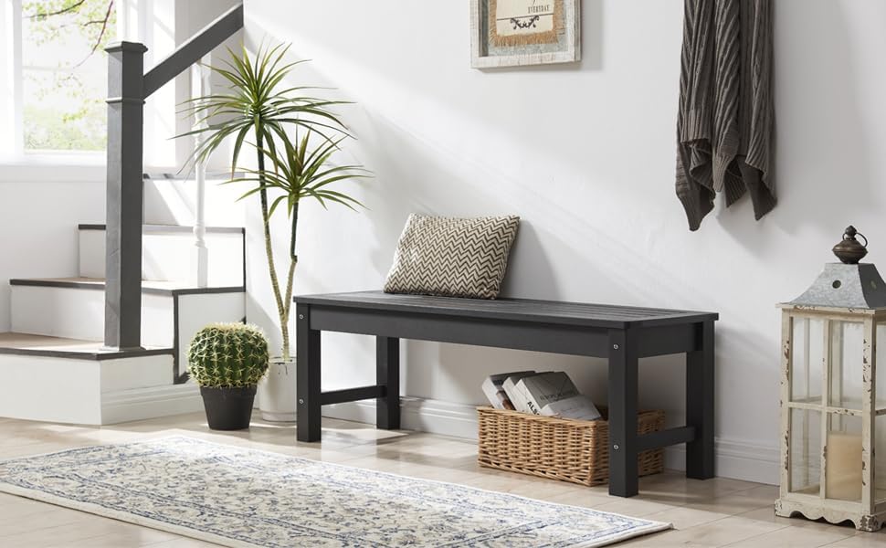 Psilvam Knight Bench Set of 2, Two Person Outdoor Poly Lumber Patio Backless Bench, Weatherproof Garden Bench That Never Rot and Fade, Suit for Church, School, Garden, Porch and Park (Black)