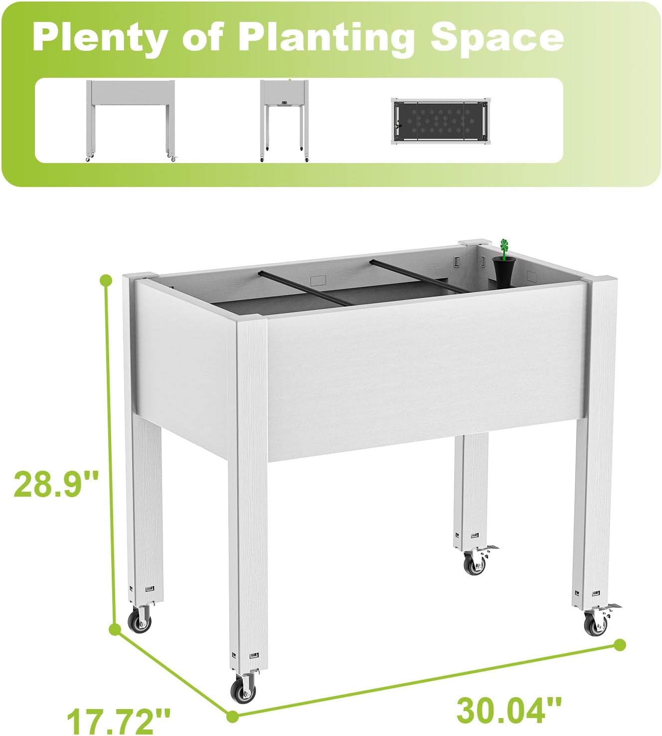 Horticulture Raised Garden Bed with Legs, Divisible Raised Resin Planter Box for Backyard, Patio, Balcony, with 4 Legs & 4 Swivel Lockable Wheels(Ashen,30.04 * 17.72 * 28.9)