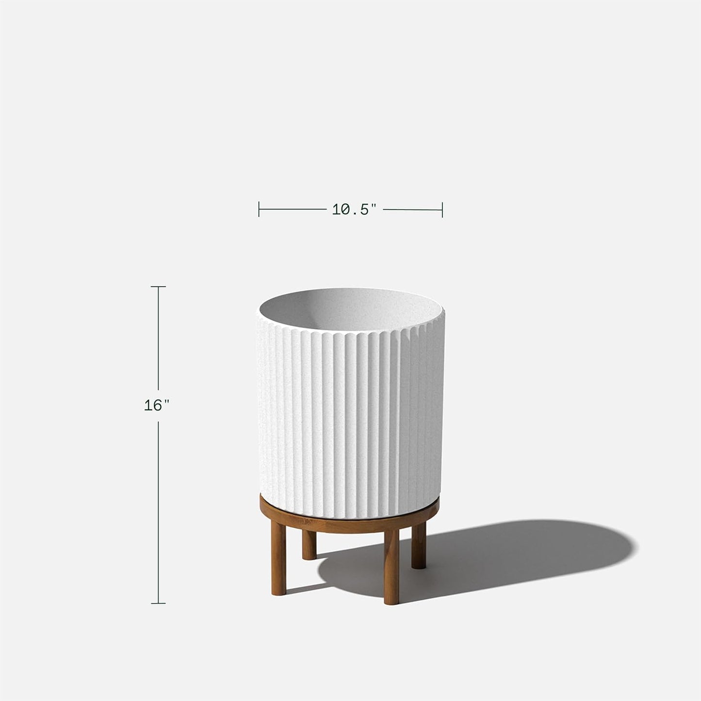 Veradek Demi Series Round Planter w/Stand for Porch/Patio | Durable Plastic-Stone Composite & Wooden Stand | Modern Décor for Tall Plants, Flowers