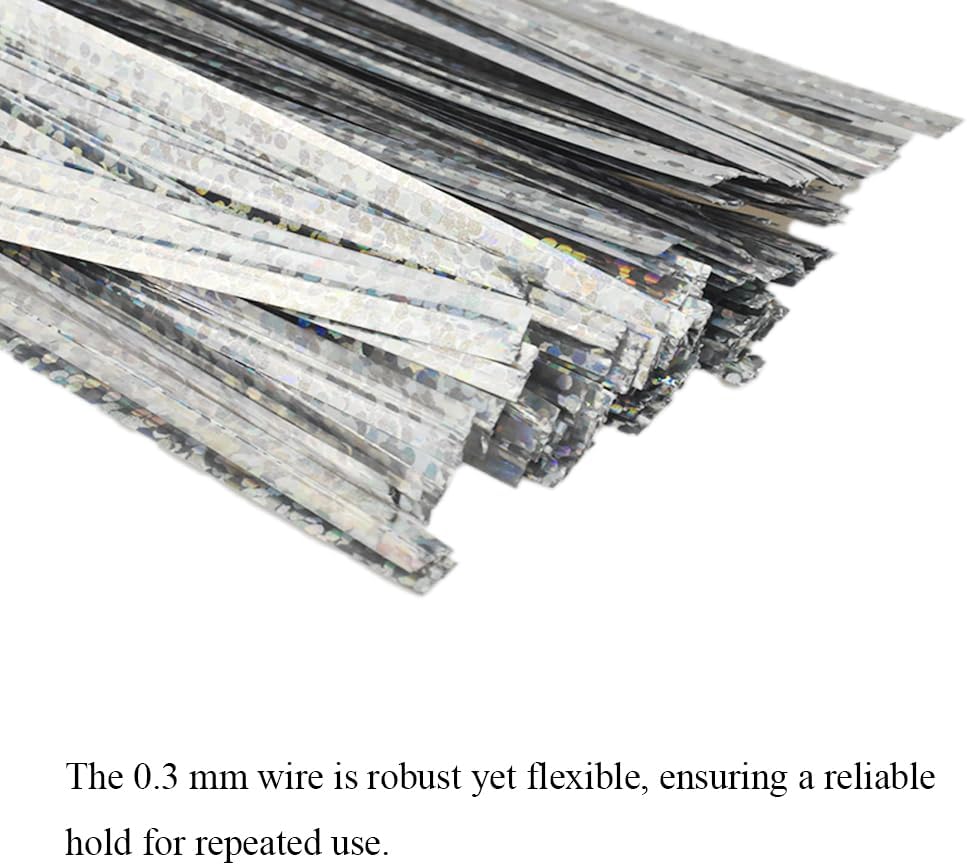 HAHIYO 300Pcs 4inches Holographic Silver Metal Twist Ties Bread Candy Coffee Bag Ties Plant Garden Twist Ties for Cellophane Treat Bags Gift Wraping Bags Plastic Bags Party Cake Present Art Crafts
