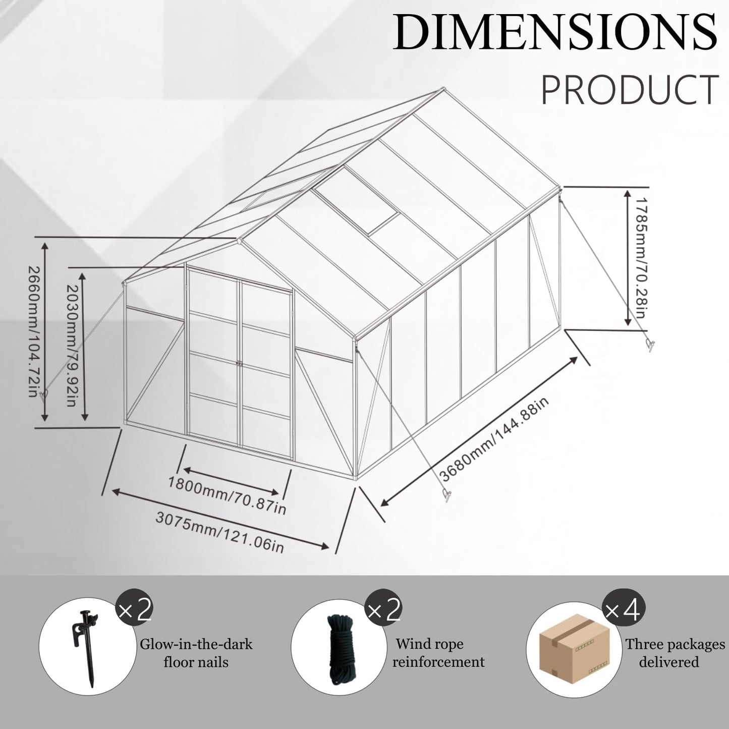 120*144*104in Greenhouse for Outdoors,Polycarbonate Greenhouse with Stronger Wind Protection and Roof Vent,Walk-in Large Aluminum Sunroom Winter Proof,Black