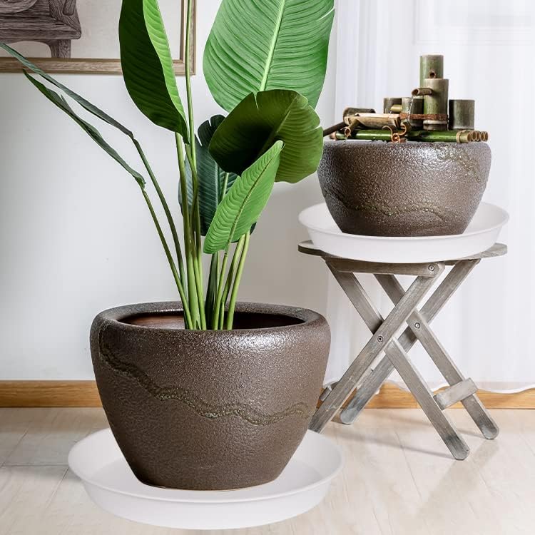 4 Pack of 17 inch Plant Saucer, 2.3" Depth Tray, Large Deep Garden Plastic Flower Planter Plant Trays for Indoors Outdoor Bath Bath (17", Creamy White)