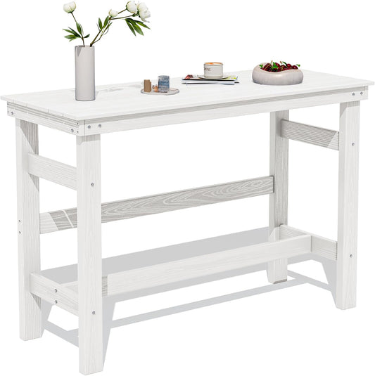 SERWALL 41" Outdoor Bar Table, HDPE Patio Bar Counter Height Table, All Weather Adirondack Outdoor Bar Height Table, Rectangle Patio Bar Table for Outside, Garden, Backyard, Balcony, Poolside, White