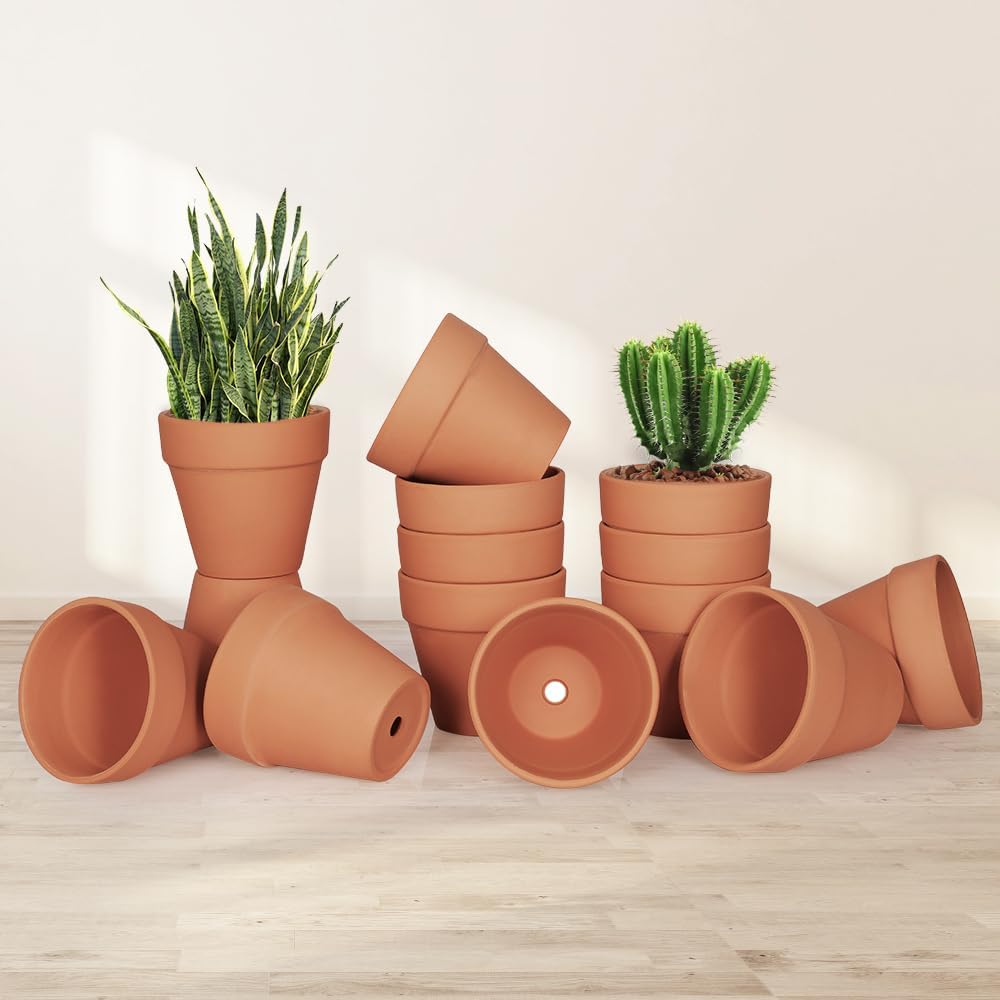 4 inch Terracotta Clay Pots, 24 Pack Clay Flower Pots with Drainage, Great for Plants, DIY, Crafts, Wedding