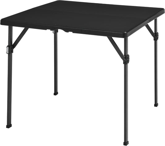Amazon Basics 34 inch Portable Folding Dining Table with Carrying Handle, Black, 33.9 x 29.1 x 33.9 inch, Square