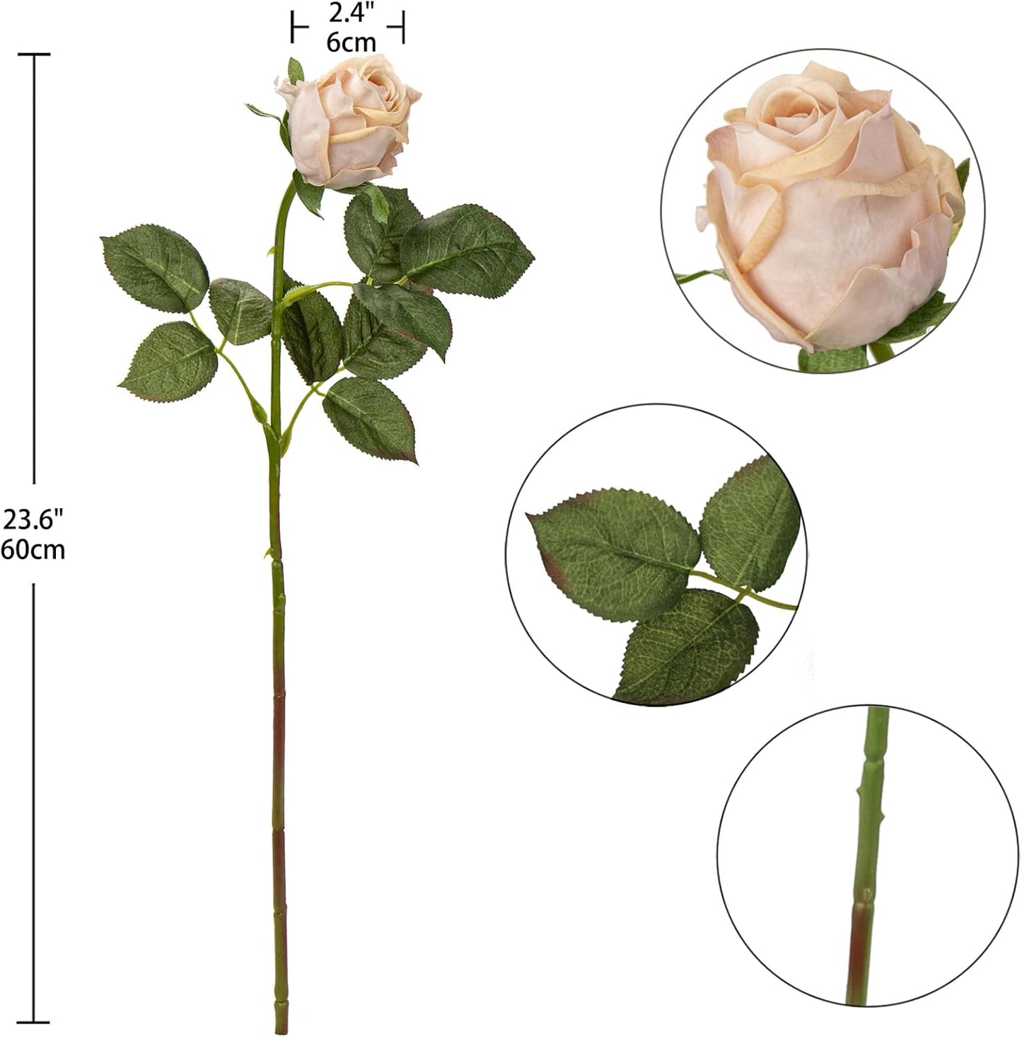 Artificial Realistic Roses Champagne Flowers 24" Real Touch Silk Roses Bouquet Long Stems Rose for Flower Arrangement Fake Roses Decor for Home Party Wedding Table Centerpieces Roses Realistic - 5 Pcs