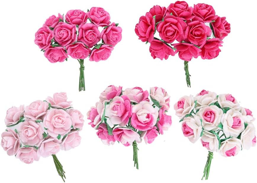 Handmade Mini Mulberry Paper Roses 18 mm Mulberry Paper Flowers Scrapbooking Wedding DIY Craft 50 pcs (Pink Tone)
