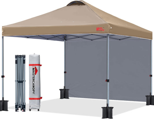 MASTERCANOPY Durable Pop-up Canopy Tent with 1 Sidewall (10'x10',Khaki)