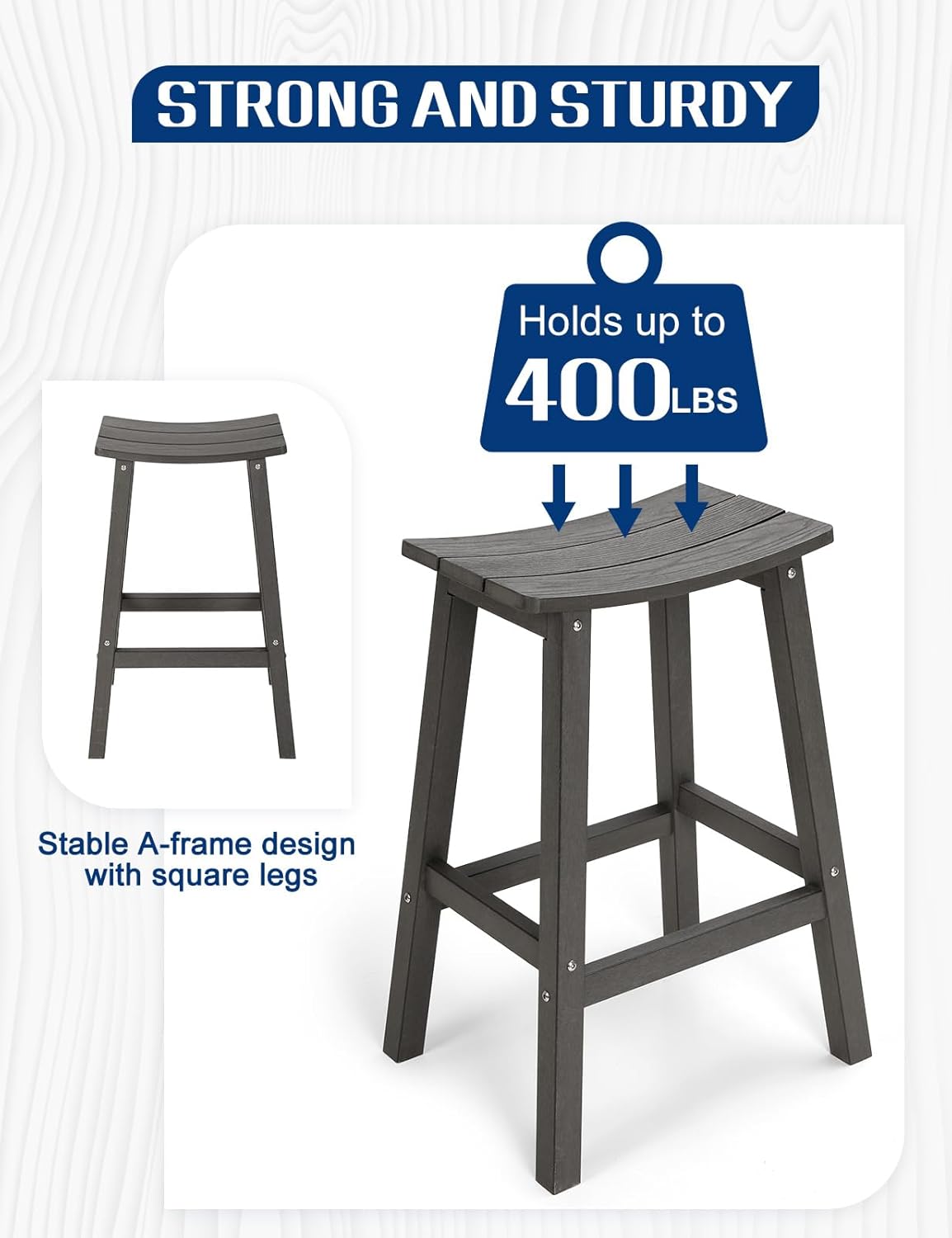 Weatherproof Bar Stools Set of 2, 28" Height Outdoor Bar Stools Holds up to 400 lbs, Saddle Seat, Bar Height Stools for Patio, Garden, and Kitchen Island, Gray