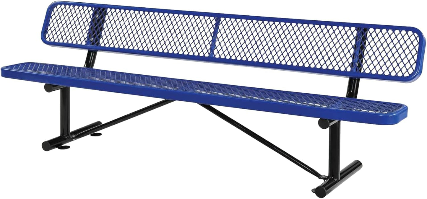 Outdoor Garden Bench, Cast Iron Metal Frame Patio Park Bench with Backrest, Portable Expanded Metal Black Bench, Commercial-Grade Outdoor Seating for Lawn, Patio, Park, Yard, Garden (Blue, 8FT/96'')
