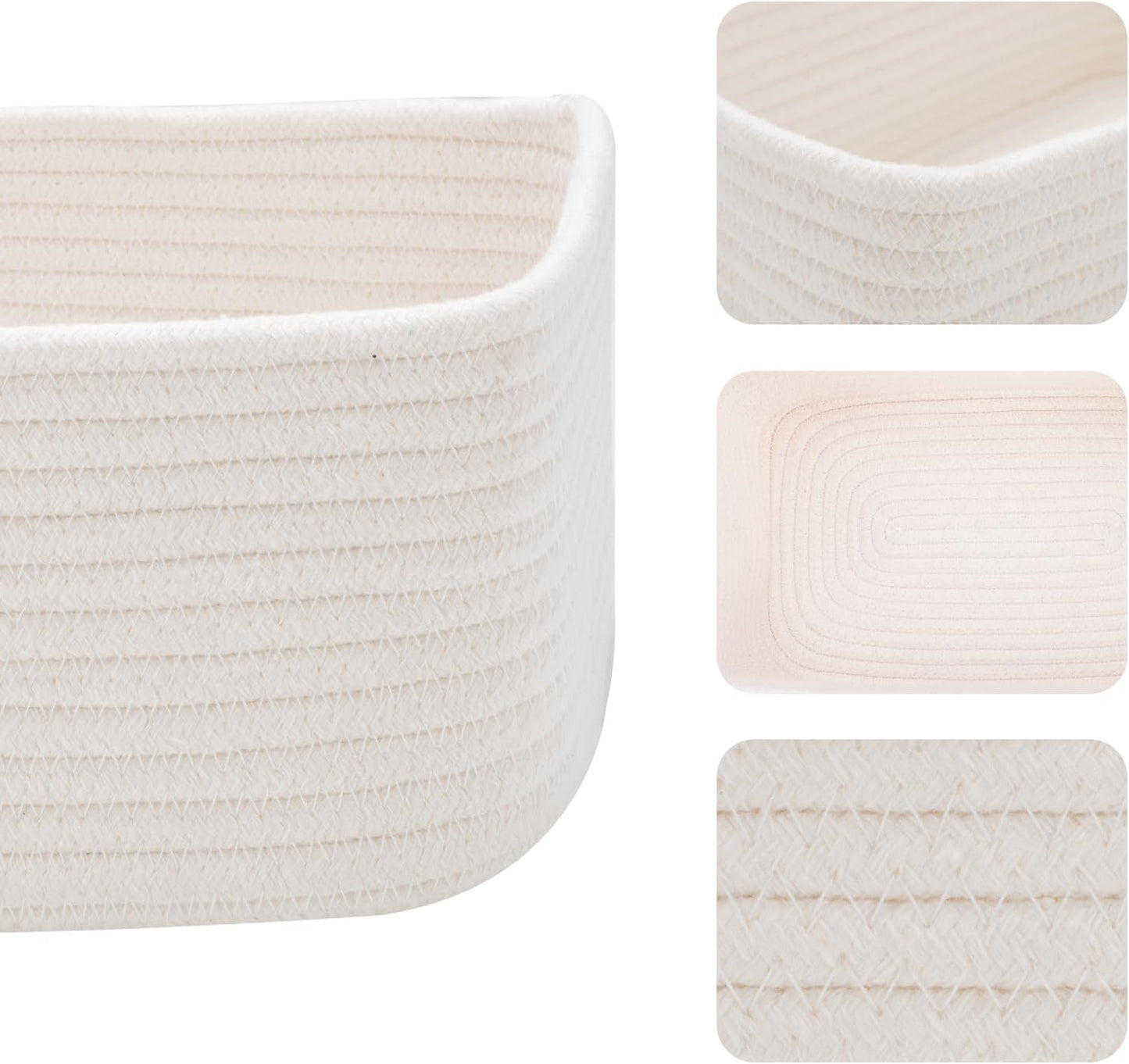 Small Storage Baskets for Organizing | Closet Organizer Bins | Shelf Toy Basket | Woven Rope Baskets | Cube Decorative Box | Shallow Basket | 11.5x7.5x4.7” | 3 Packs Off White