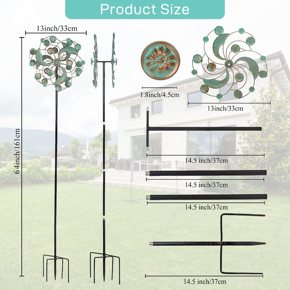 DREAMYSOUL Wind Spinner, Kinetic Wind Spinners Outdoor Metal, Garden Spinner for Yard Outside Patio Lawn Decor (Green & Cooper)