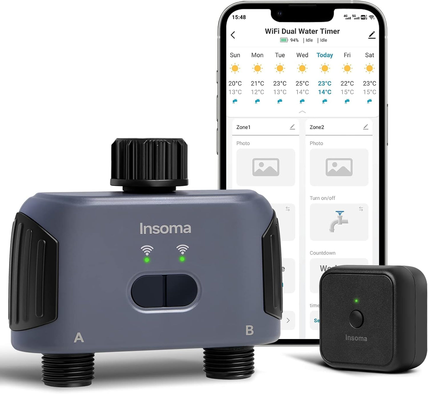 2 Zones WiFi Water Timer for Garden Hose, Hose Timer with Wi-Fi Hub, APP Remote Control, Voice Control with Alexa, Rain Delay and Manual Mode for Yard Lawn Sprinkler Watering