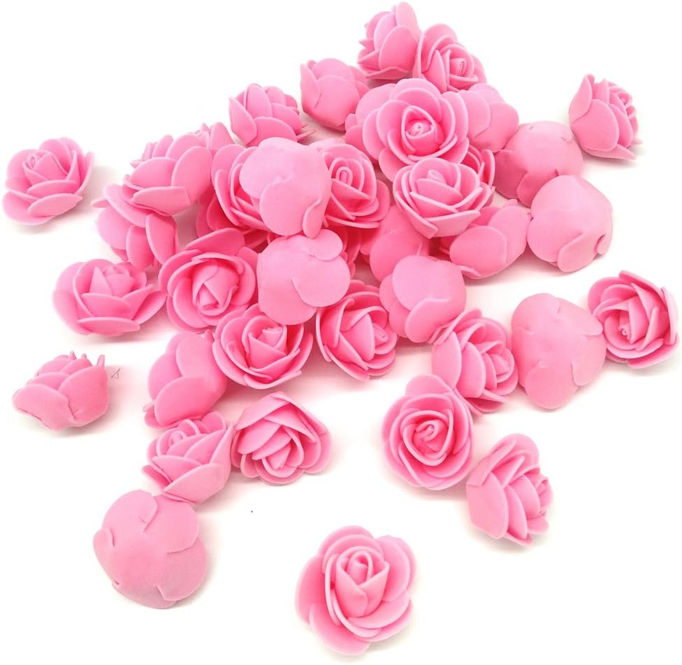 Artificial Flowers 100PCS 3CM Mini Fake Roses for DIY Wedding Bouquets Centerpieces Party Baby Shower Home Decorations (Pink)