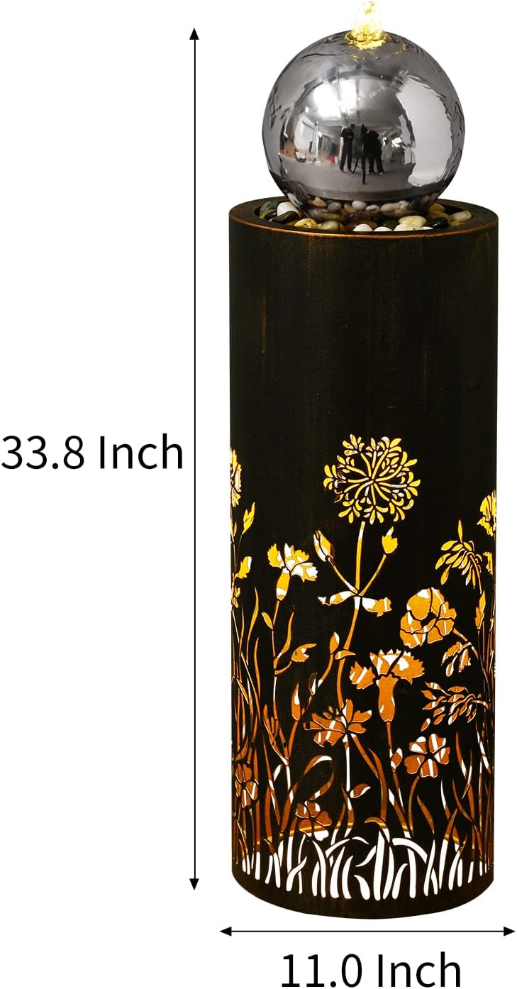 31.5” H Water Fountain Outdoor Garden Waterfall Fountains Indoor Outdoor Fountains and Waterfalls Modern Water Feature with Led Lights 2-Tier for Home Deck Porch Patio Backyard Decor