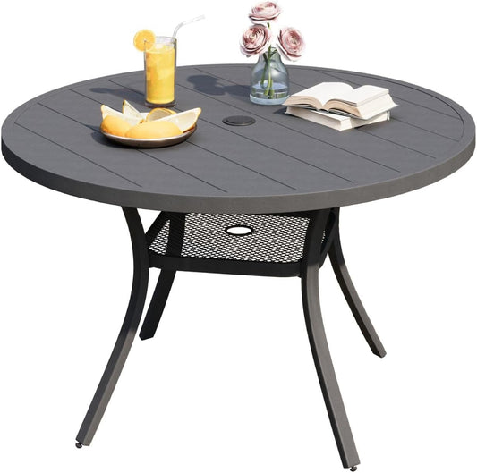 DIFY 48" Round Patio Dining Table for 6, All Weather Round Outdoor Metal Dining Table with 1.57" Umbrella Hole, Perfect for Backyard Lawn Garden, Grey
