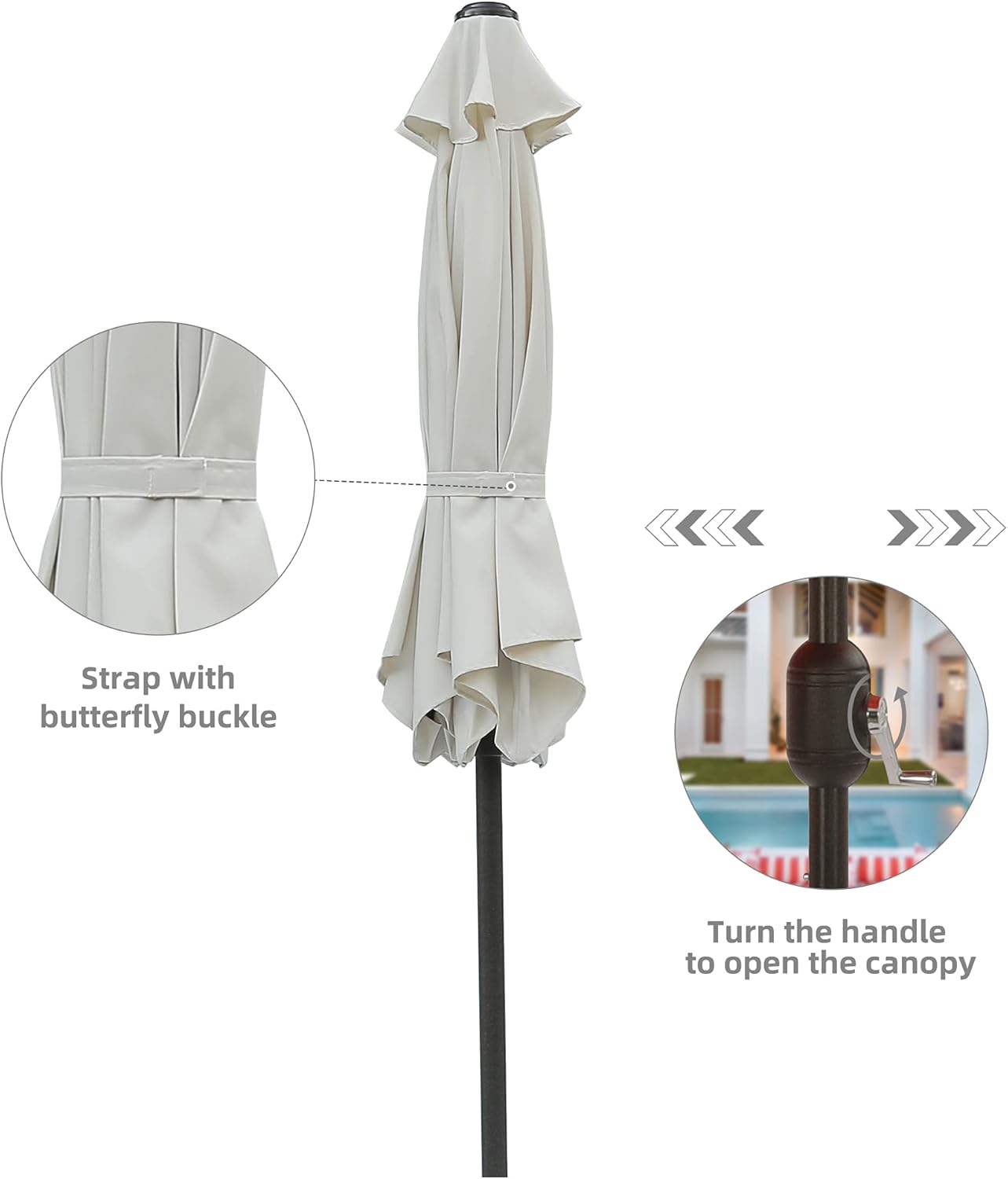 Aok Garden 7.5 ft Patio Umbrella Outdoor Market Umbrella Tilt Button and Crank 6 Ribs for Deck Lawn Pool& Backyard