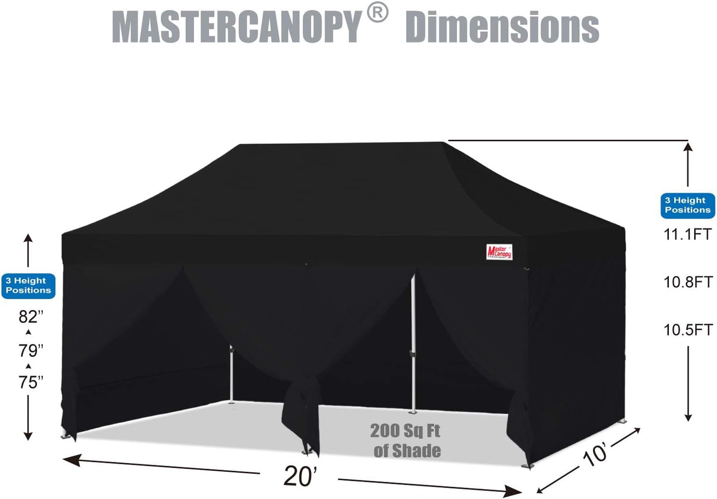 MASTERCANOPY Heavy Duty Pop-up Canopy Tent with Sidewalls (10x20,Black)