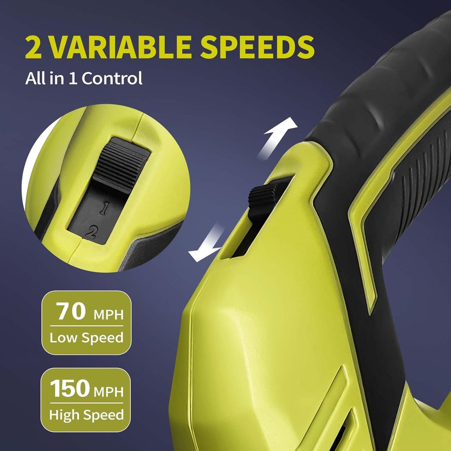 SEYVUM Leaf Blower, 20V Cordless Blower with 2 x 2.0Ah Battery, Electric Leaf Blowers for Lawn Care, 320 CFM 150 MPH Battery Powered Leaf Blower, for Patio, Garden Cleaning, Fast Charger, Lemon Green