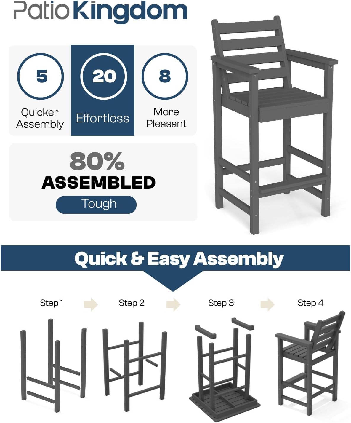 3-Piece Outdoor Bar Set with Beige 11FT Cantilever Umbrella, HDPE Tall Balcony Adirondack Chairs and Table, Outdoor Bar Stools for Patio (Grey)