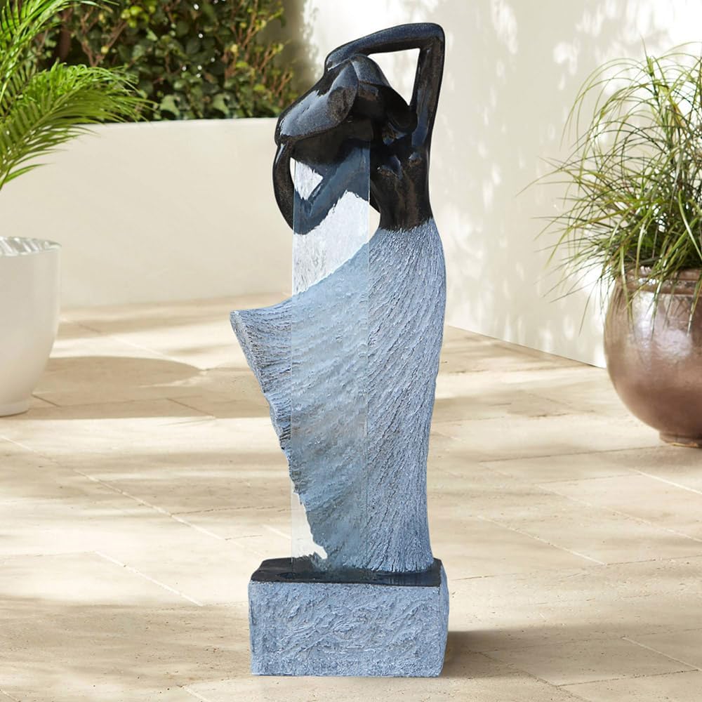 Modern Waterfalling Fountain Outdoor Indoor Zen Garden Water Features in Cast Stone Color for Courtyard/Lawn/Patio/Lobby/Backyard 46" Height