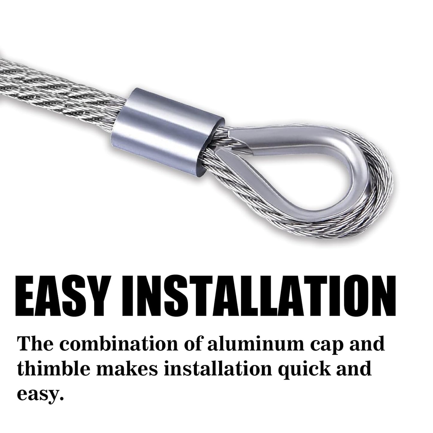 Metal Wire 1/8 inch Carbon Steel Galvanized Cable 50FT Length Aircraft Cable 7x7 Strand Core Picture Hanging Wire with 10 Pcs Thimbles and 20 Pcs Aluminum Sleeves