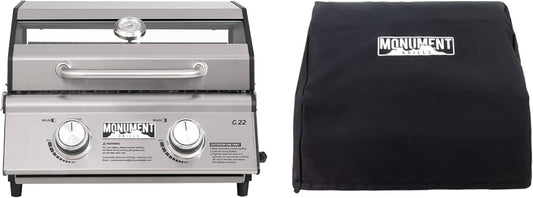 Monument Grills Clearview® 2-Burner Tabletop Propane Gas Grill for Outdoor Portable Camping Cooking with BBQ Cover(2 items)