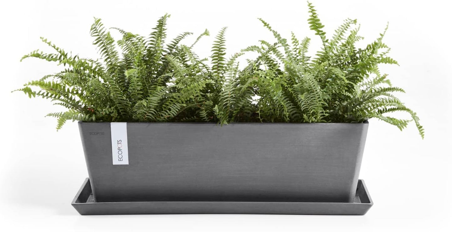 Ecopots Bruges Durable Modern Rectangular Indoor/Outdoor Recycled-Based Composite Flower Pot Planter, Grey, 17.75"