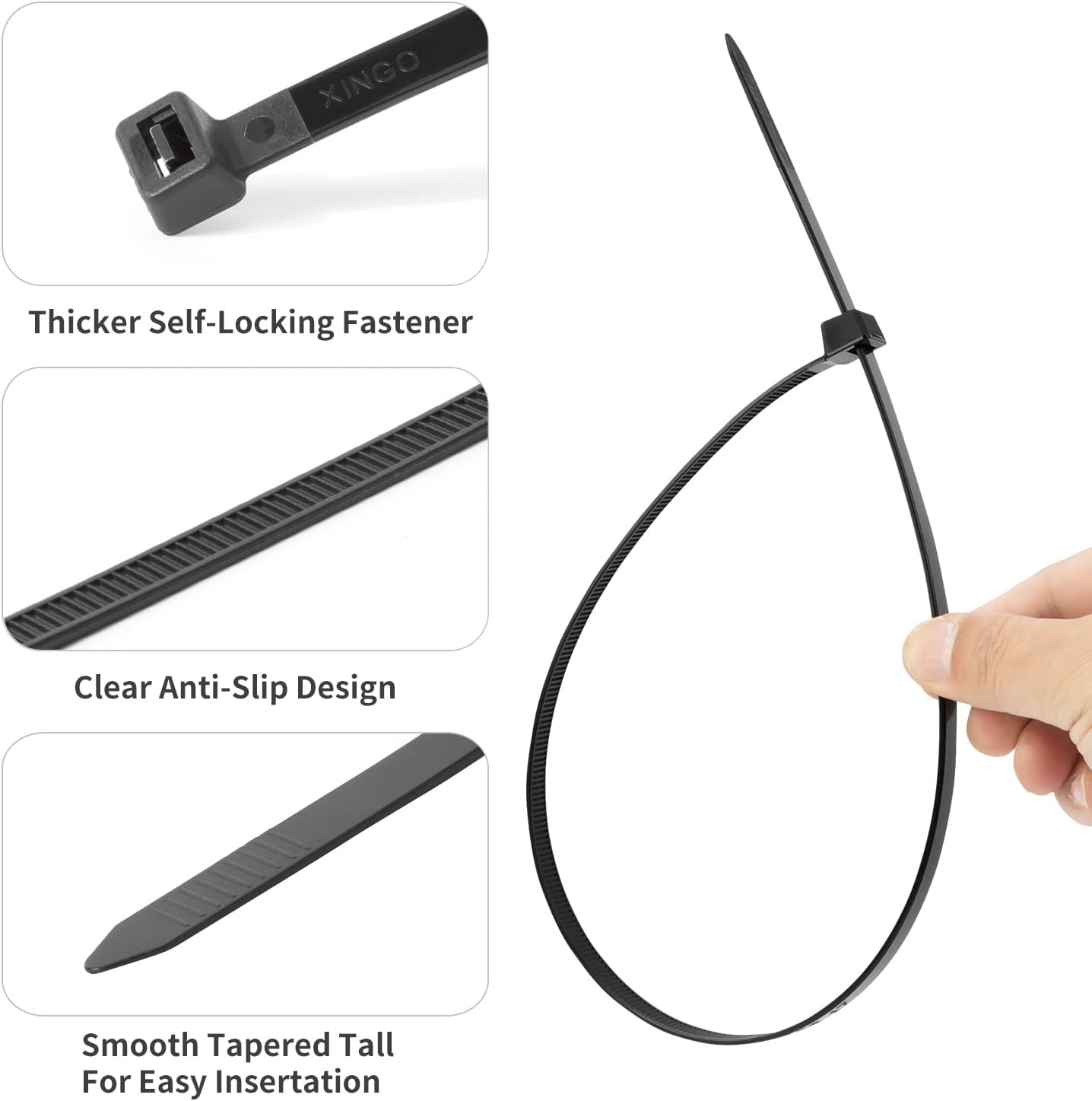 XINGO 12 inch Black Zip Ties Heavy Duty 80 PCS, 250 LBS Ultra Strong Plastic Wire Ties, Large Cable Ties Extra Long Tie Wraps, Indoor and Outdoor UV Resistant