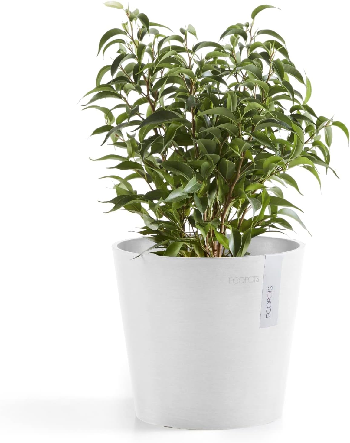 Ecopots Amsterdam Mini Durable Modern Round Recycled-Based Composite Flower Pot Planter, Pure White, 7"