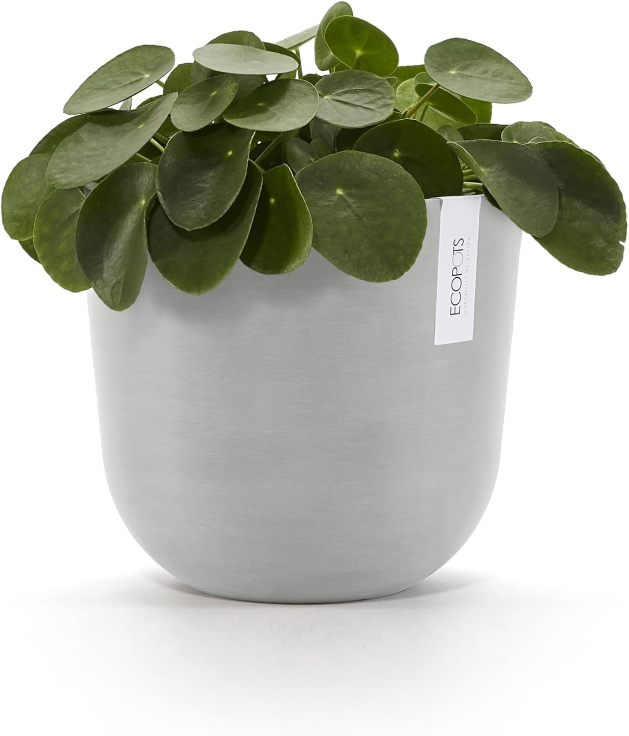 Ecopots Oslo Durable Modern Round Indoor/Outdoor Recycled-Based Composite Flower Pot Planter, White Grey, 10"