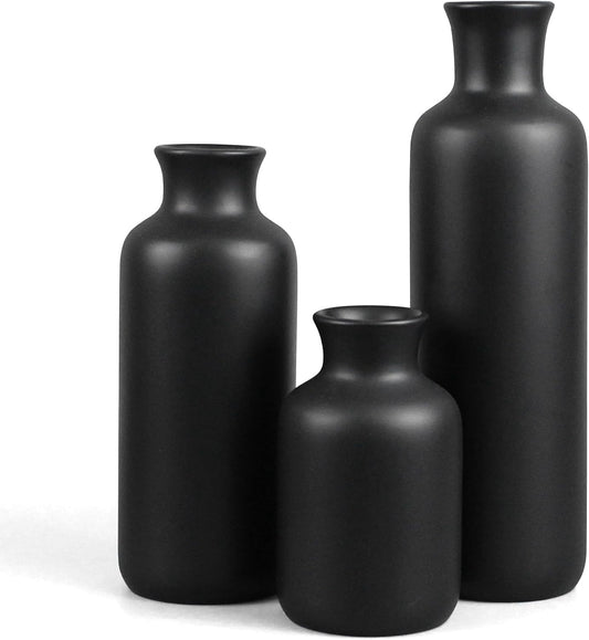 Resin 3 Piece Vase Set, Farmhouse Decor, Home Decorative Vase, Vases for Your Kitchen, Bedroom, Office, Living Room, Bathroom, & Shelf Centerpiece Table Decorations, Black