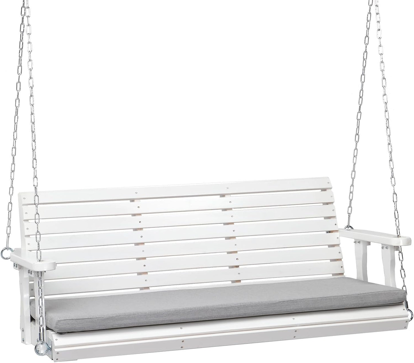 VINGLI Heavy Duty 880 LBS Patio Wooden Porch Swing Outdoor with Extra Cushion, Farmhouse Hanging Bench Tree Swing with Adjustable Chains for Yard | Garden | Lawn | Balcony (5 FT, White)