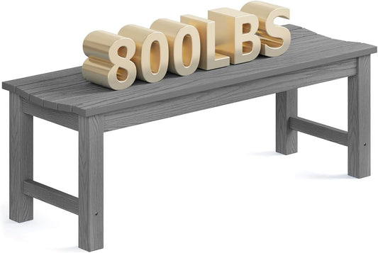 Outdoor Bench, 2-Person Patio Backless Bench Holds up to 800lbs, Weatherproof Garden Bench That Never Rot and Fade, Suit for Backyard, Porch, Patio, Deck and Entryway (Grey)