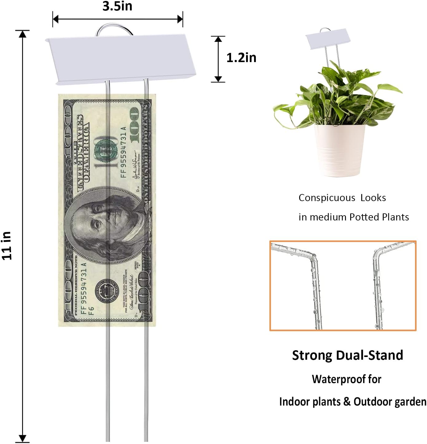 30pcs Plant Labels for Outdoor Garden Waterproof Plant Markers for Outdoor Plants, 11inch Metal Plant Tags and Labels Garden Markers for Seedlings Herbs Vegetable Greenhouse Gifts (White)