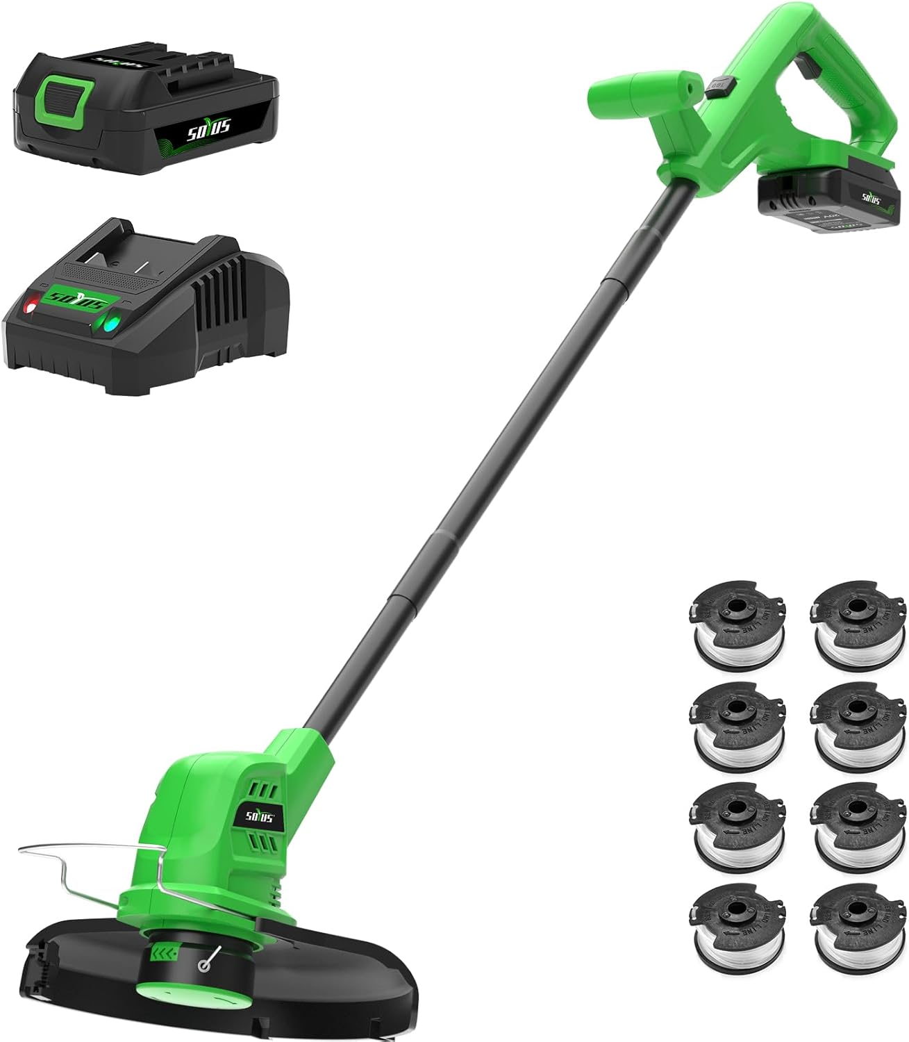 SOYUS Weed Wacker Battery Powered 10 Inch, String Trimmer Cordless with 2.0Ah Battery, Lightweight Edger Trimmer with 8 Pcs Replace Spool Trimmer Lines