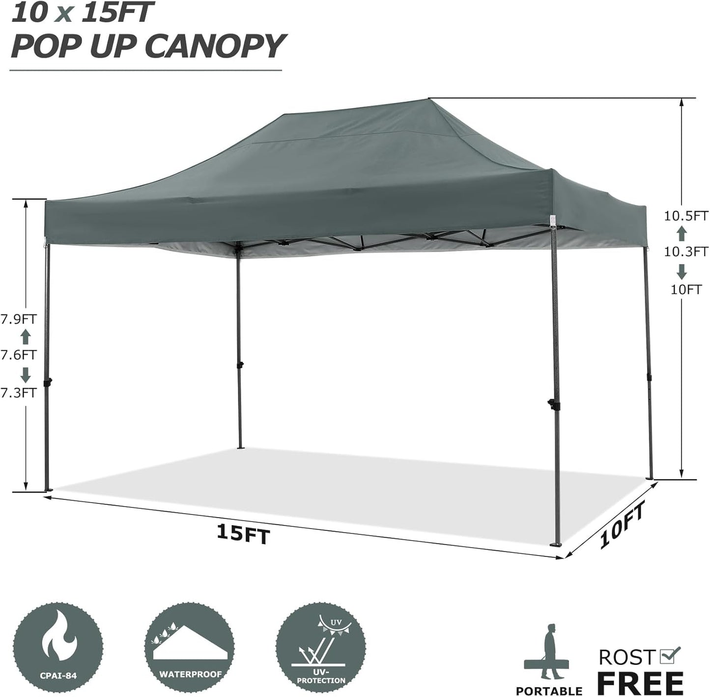 COBIZI 10x15 Pop Up Canopy with 4 Sidewall,Heavy Duty Canopy UPF 50+ All Season Wind Waterproof Commercial Outdoor Wedding Party Tents for Parties Gazebo with Carry Bag(10 x 15 ft Gray)