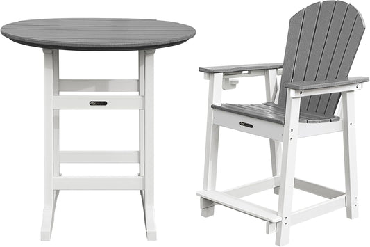 Patio Bar Tables, Outdoor Bar Table, Tall Adirondack Chairs Patio Bar Tables Set (Gray, 2 PCS Set)