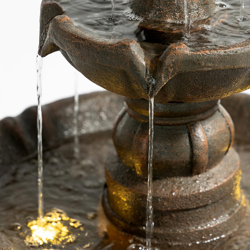 3 Tiers Outdoor Water Fountain–42.2 in. Tall Large Floor-Standing Outside Fountains with Elegant Waterfall Feature for Garden, Yard, Patio, Home Decor (Bronze Color)