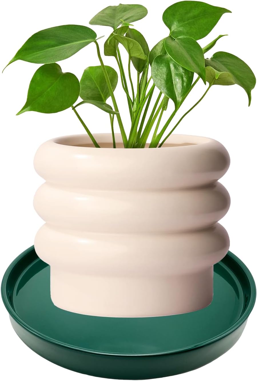 4 Pack Ceramic Plant Saucer Pot Tray 4 Inch, Planter Saucers 4 5 6 7 8 9 10 11 12 13 Inch for Indoors Outdoor, Durable Sturdy Flower Drainage drip Water Tray for Glazed Pots Base ((4.5"/4.1"-Green)