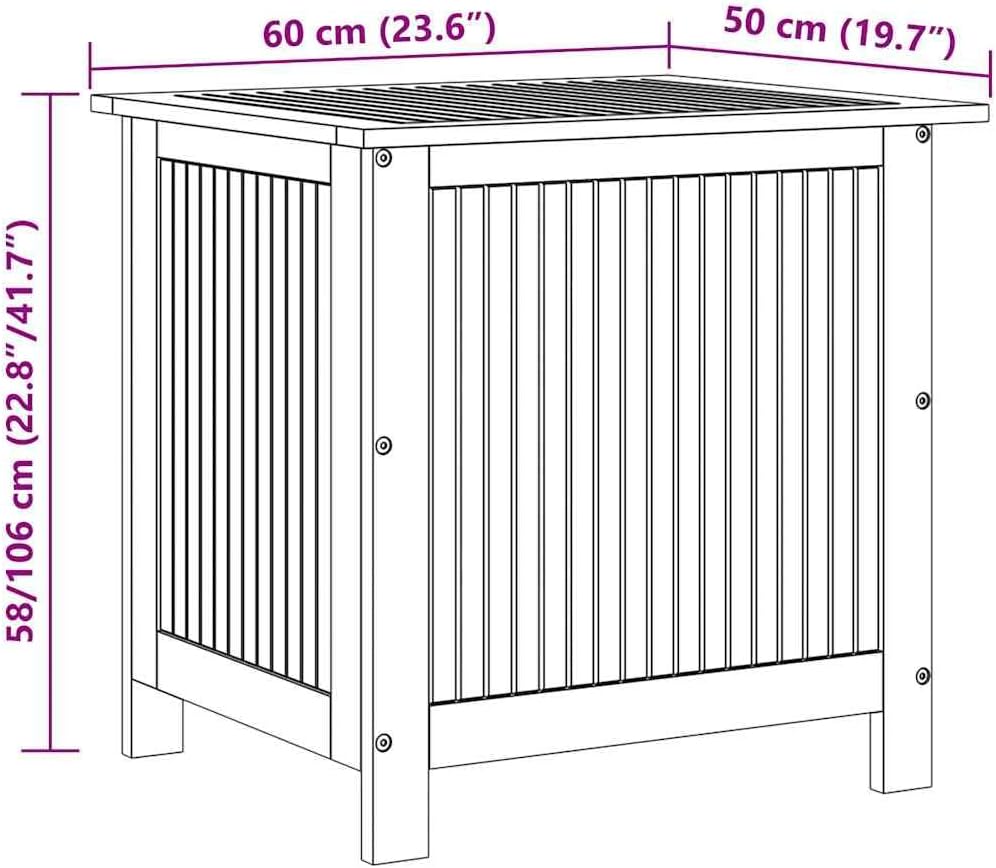 vidaXL Wooden Deck Box - Outdoor Teak Storage Chest, Ideal for Patio Furniture Cushions, Pool Accessories, Garden Tools - Water-Resistant Bag Inside - 23.6''x19.7''x22.8'', Solid Acacia Wood