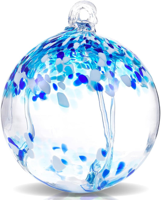 VOREEN 6" Hanging Glass Garden Gazing Ball Hand Blown Glass Witch Ball Christmas Ornament Friendship Balls for Outdoor Garden Patio Window Home Décor, Gift for Mom Wife Friend, Blue