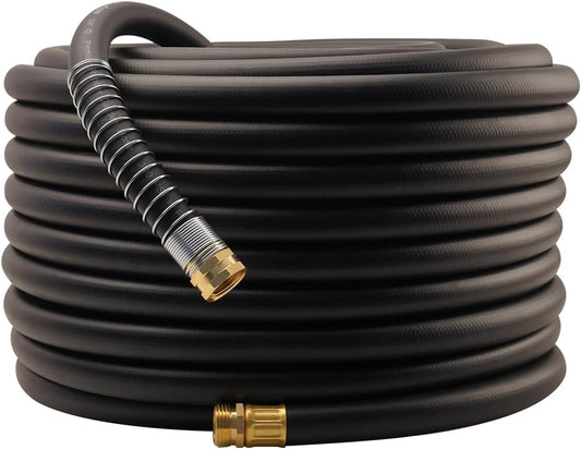WiseFlow Garden Hose 150FT x 3/4", Heavy Duty Rubber Hose, 1000PSI Burst, 300PSI Working, Water Hose with Five Layered Braiding, Male Female Fittings (Black)