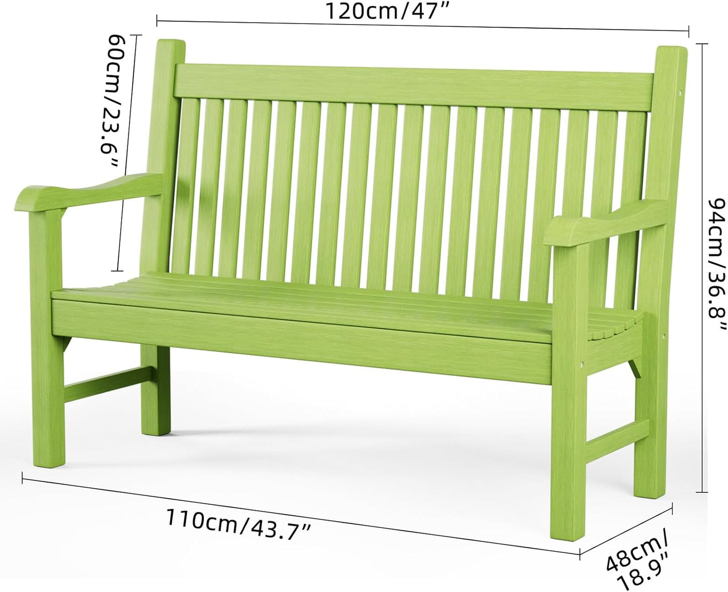 Outdoor Bench, 2-Person HDPS Garden Bench with 660 lbs Weight Capacity Outdoor Benches Weatherproof, All-Weather Fade/Rot Resistant Patio Bench for Park, Front Porch, Backyard Green
