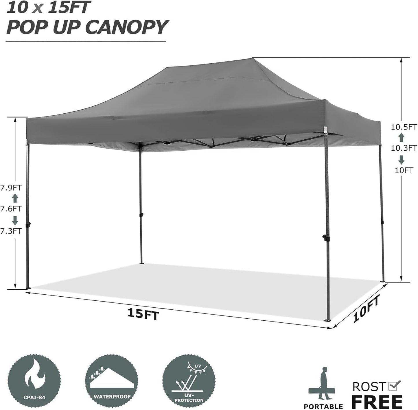 COBIZI 10x15 FT Pop up Canopy Tent,Heavy Duty Easy Up Commercial Outdoor Party Canopy Tents for Wedding Parties All Season Wind & Waterproof Gazebo with Carry Bag,Gray(Frame Thickened)